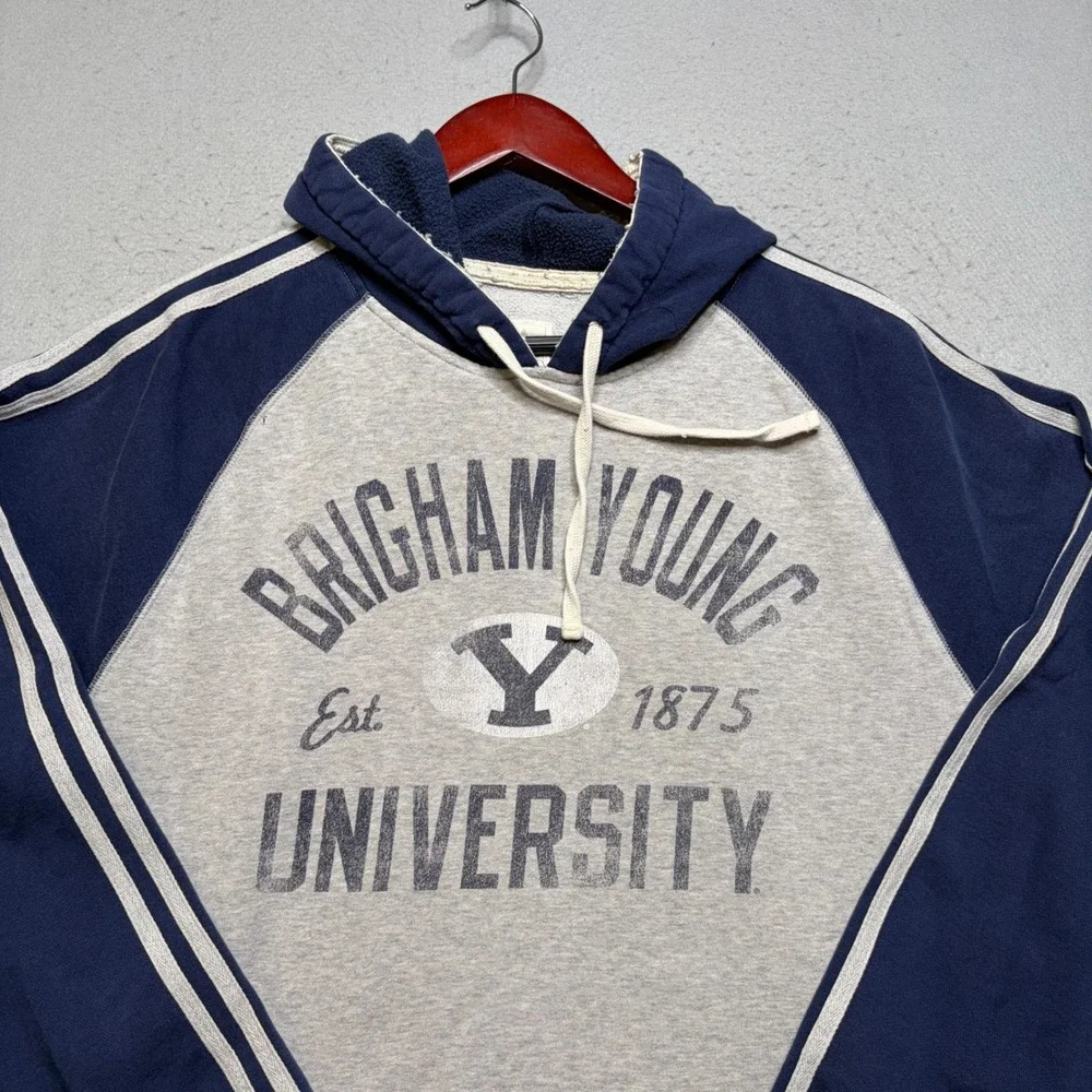 Adidas Hoodie Mens XL Gray BYU Brigham Young University Vintage 90s Trefoil Logo